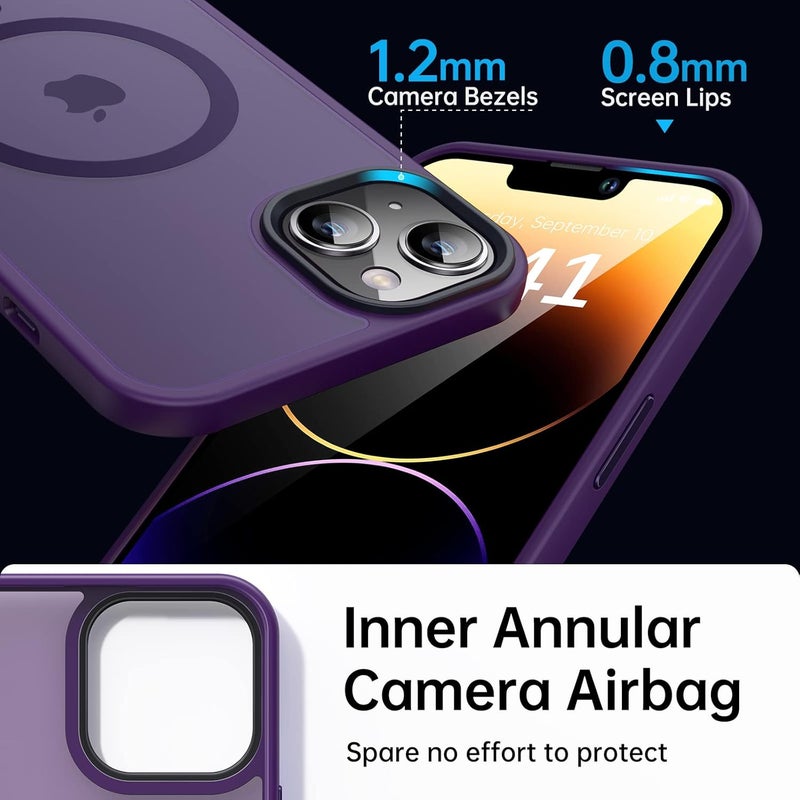 Faiono Magnetic for iPhone 13 Case & iPhone 14 Case for MagSafe [10FT Military Grade Protective] Slim Translucent Matte Back Silicone Edge for iPhone 13 / iPhone 14 Phone Case (6.1"), Deep Purple - Image 5